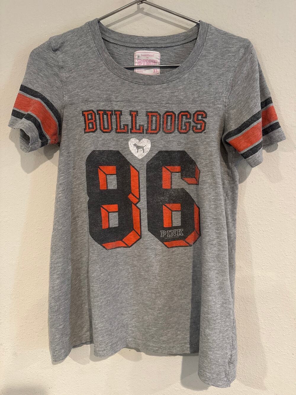 Y2K 2008 Vicotrias Secret Pink Collegiate 86 Bulldogs Jersey Style Shirt Size XS